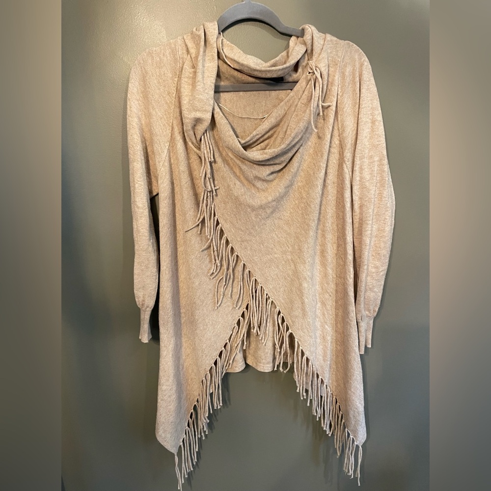 Love Tree crossover cardigan with fringe tan khaki size smal